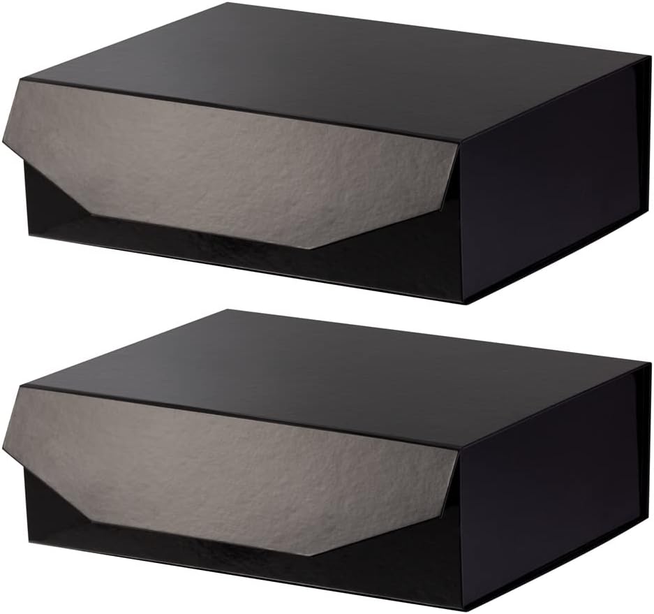 2 cajas de regalo grandes negras con tapa de 13 x 9 x 4 pulgadas, caja de propuesta de dama de honor, caja de regalo plegable dura con cierre