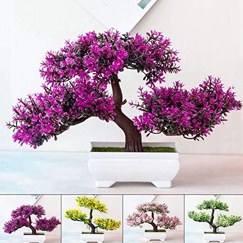 AIDNTBEO Planta artificial falsa Bonsái en maceta, árbol de pino de simulación para decoración del hogar y oficina, color rosa