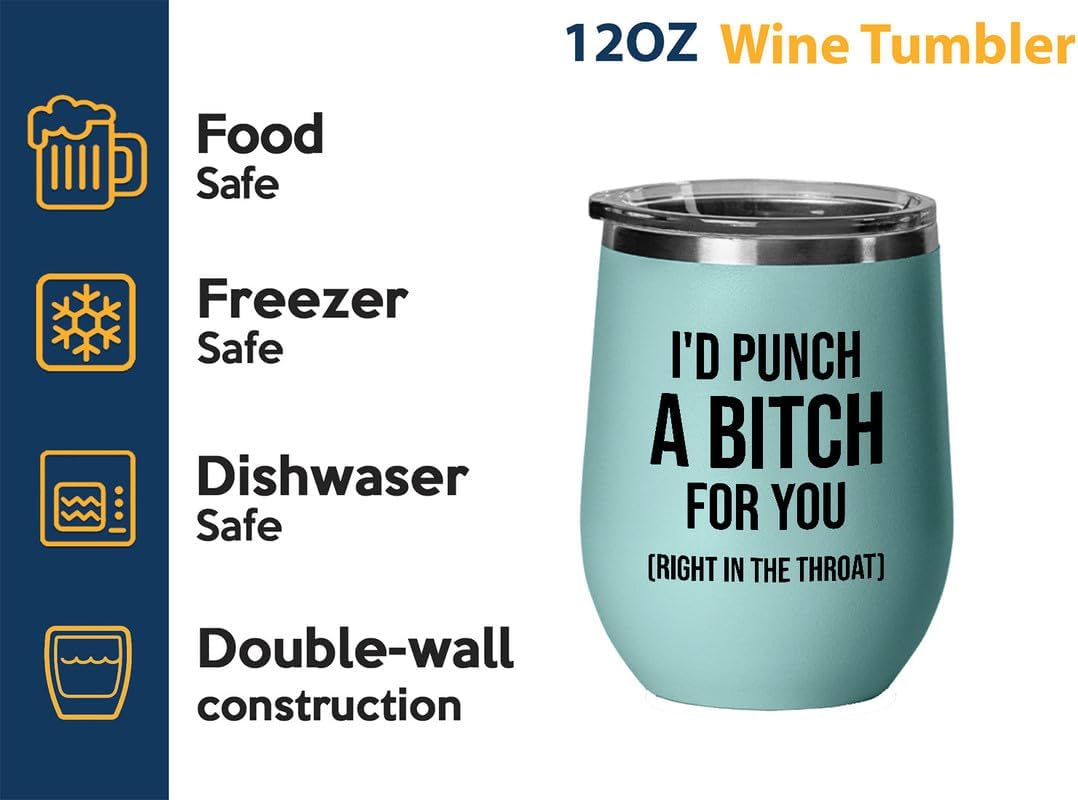 Vaso de vino I’d Punch a B for You, edición roja  Amistad, mejor sarcasmo, mejor amiga, cuñada, hermana hermana, tribu de las hermanas