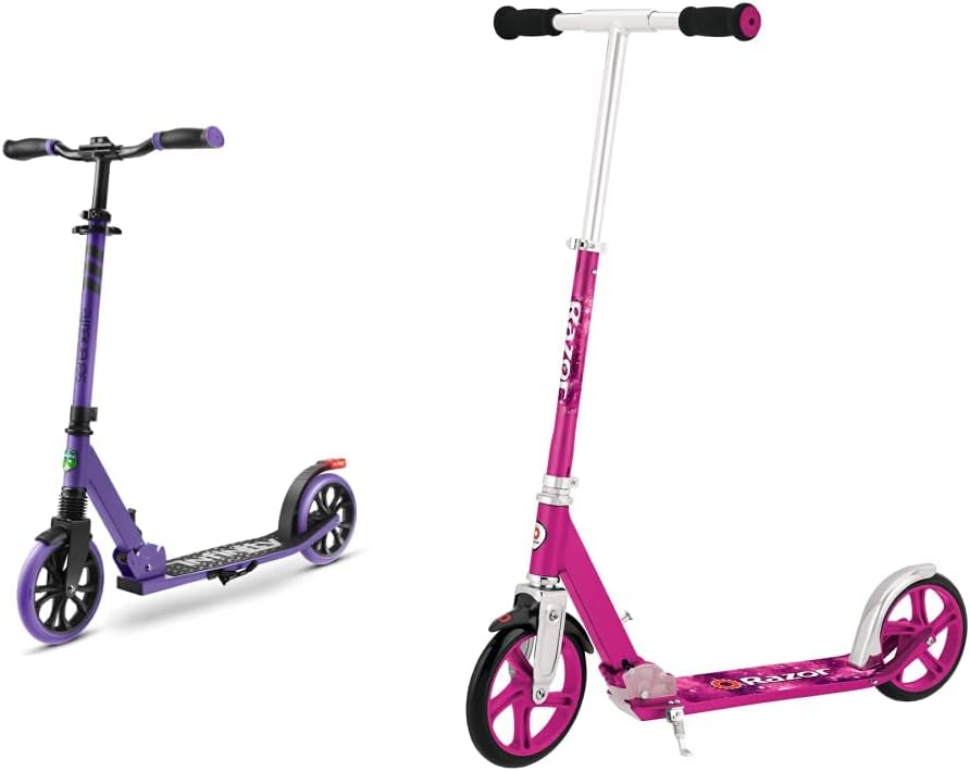 SereneLife Patinete plegable para adolescentes y adultos con agarre de goma en la punta, cubierta de aleación y navaja A5 LUX Kick Scooter – Rosa –