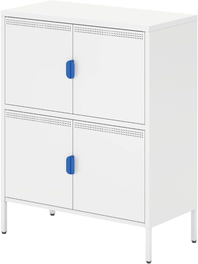 YSJZYBF Armario de almacenamiento de metal con 4 puertas y estantes ajustables, aparador de acero para oficina, garaje, sala de estar, pasillo,