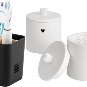 Soporte negro para cepillos de dientes con 3 ranuras y 2 soportes Qtip para baño, dormitorio, cocina Soporte negro para cepillos de dientes con 3 ranuras y 2 soportes Qtip para baño, dormitorio, cocina
