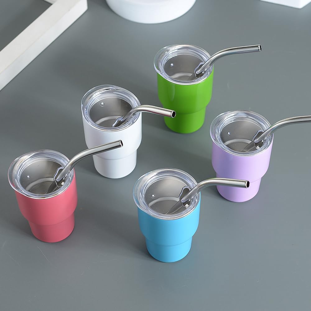 Mini vaso de chupito de 2 onzas con pajilla, acero inoxidable con aislamiento de doble pared con tapas, taza de viaje, regalo de Navidad para