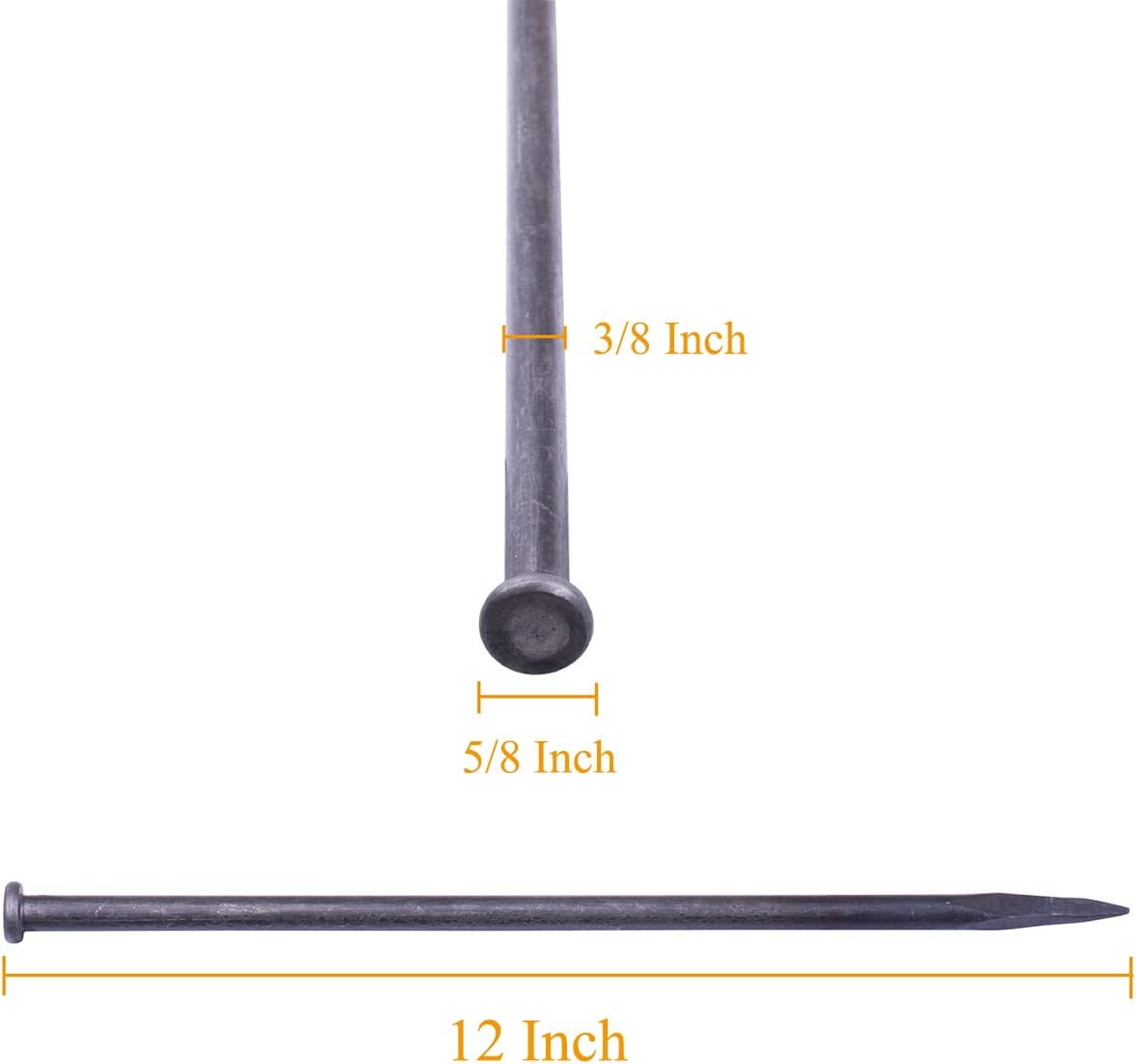 Estacas de metal de 12 pulgadas, 50 púas de jardinería de metal sólido resistente, clavos de anclaje para bordes de pavimentación, barrera de