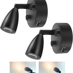 2 focos LED de 12 V a 24 V RV de tamaño pequeño, luz de lectura USB, puerto de carga USB, foco giratorio de 360, luz cálida de 3500 K regulable para 2 focos LED de 12 V a 24 V RV de tamaño pequeño, luz de lectura USB, puerto de carga USB, foco giratorio de 360, luz cálida de 3500 K regulable para