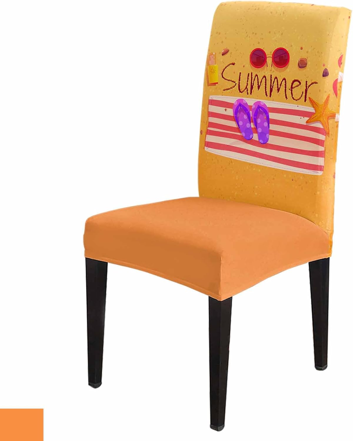 4 Packs Dining Chair Slipcovers for Kitchen, Summer Beach Flip Flops Sunglasses Stripes Universal Stretch Chair Protector Covers for Dining Room