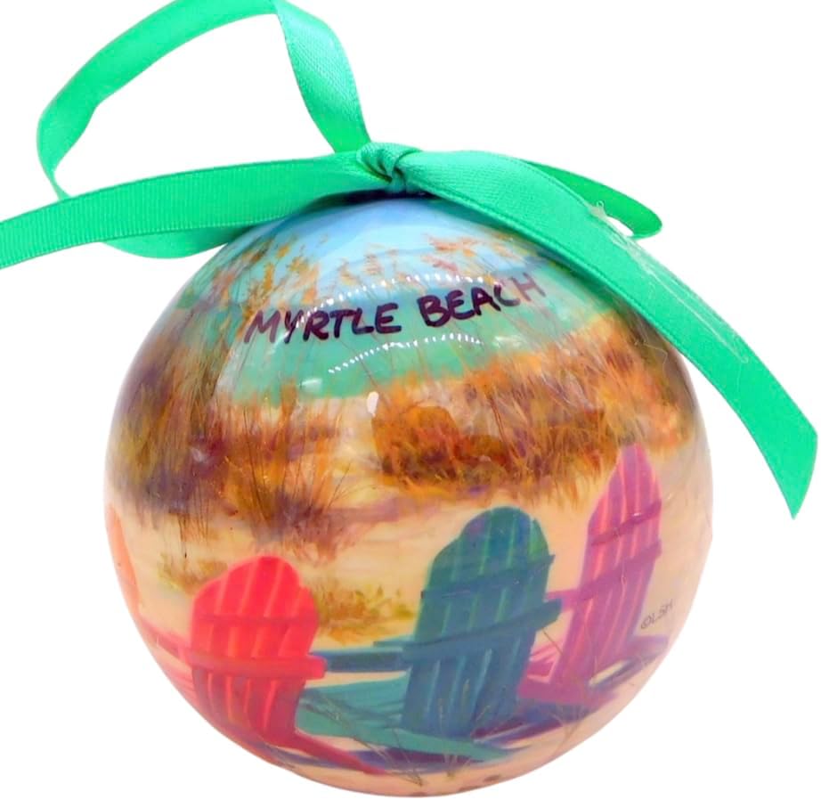 Adorno de Myrtle Beach, bola de árbol de Navidad, decoración con silla de playa, escena del océano, recuerdo de Carolina del Sur, decoración navideña