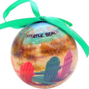 Adorno de Myrtle Beach, bola de árbol de Navidad, decoración con silla de playa, escena del océano, recuerdo de Carolina del Sur, decoración navideña Adorno de Myrtle Beach, bola de árbol de Navidad, decoración con silla de playa, escena del océano, recuerdo de Carolina del Sur, decoración navideña