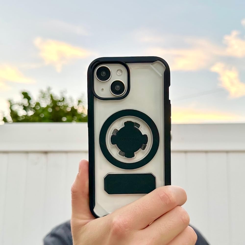 Rokform – Funda para iPhone 15, serie Crystal, funda magnética transparente para iPhone 15 con bloqueo giratorio RokLock, armadura delgada probada