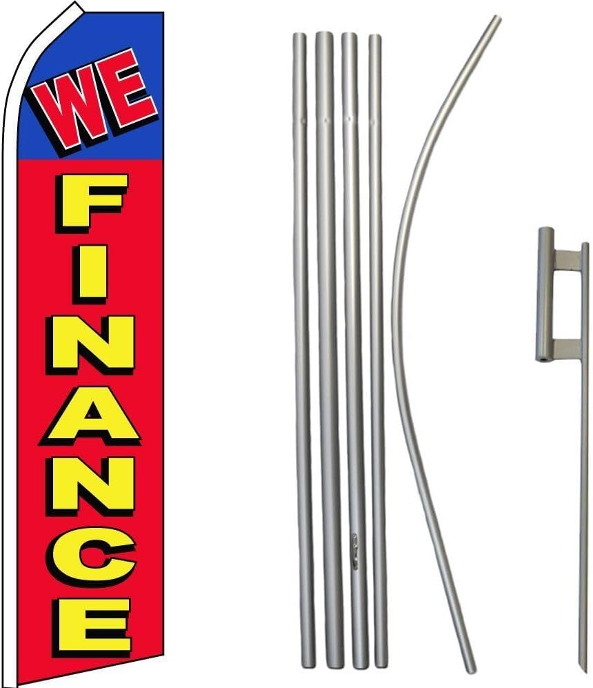 Premium We Finance Red Swooper Flag & 16ft Flagpole KitGround