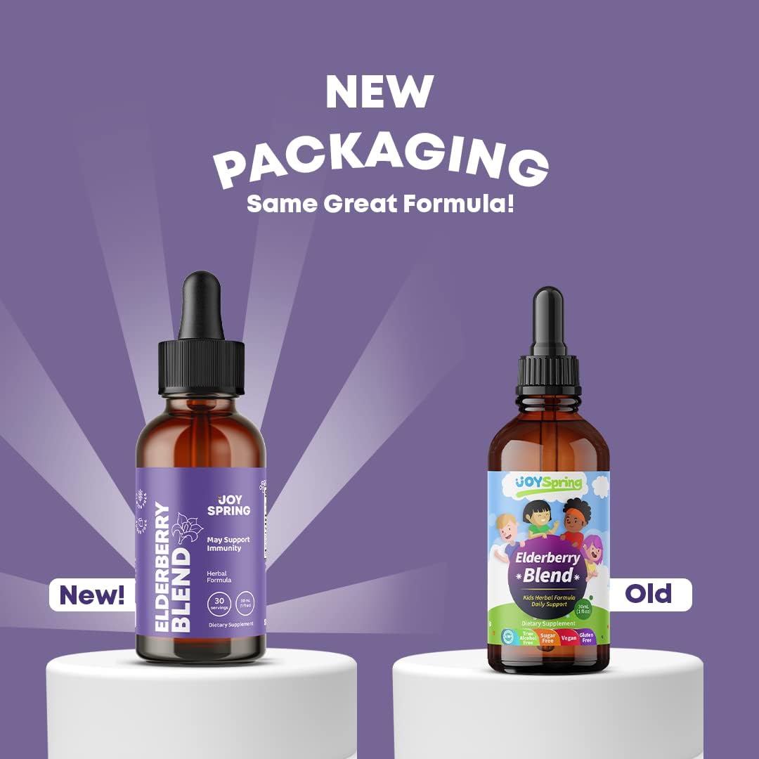 JoySpring Gotas naturales de saúco para niños para ayudar a la función inmunológica y multivitamínico diario con raíz de bardana y baya de saúco