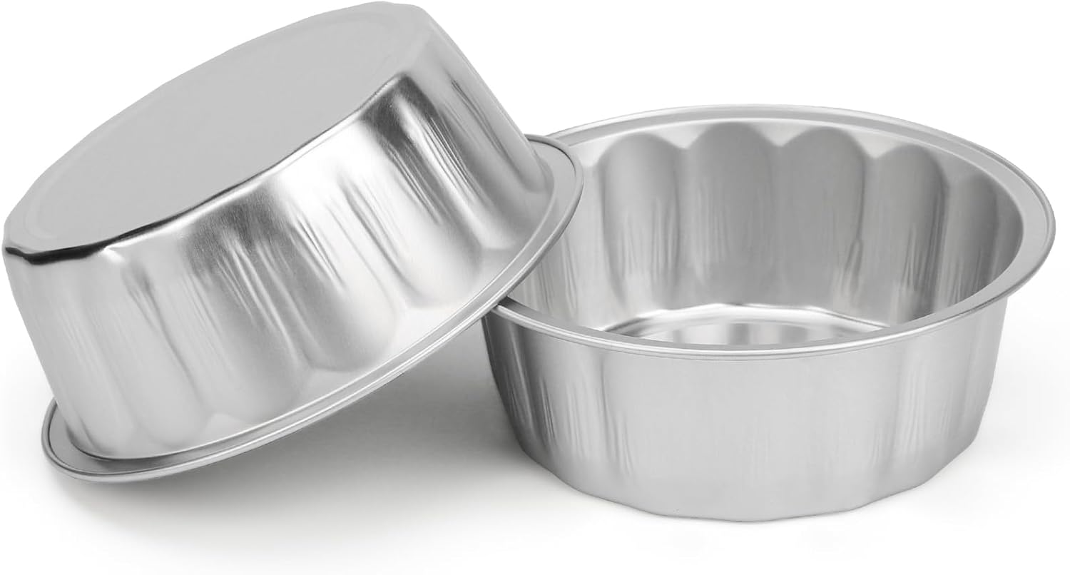 Beasea Ramequines con tapas, 8 onzas, paquete de 50 vasos de aluminio desechables para hornear, tazas de aluminio plateado, tazas de papel de