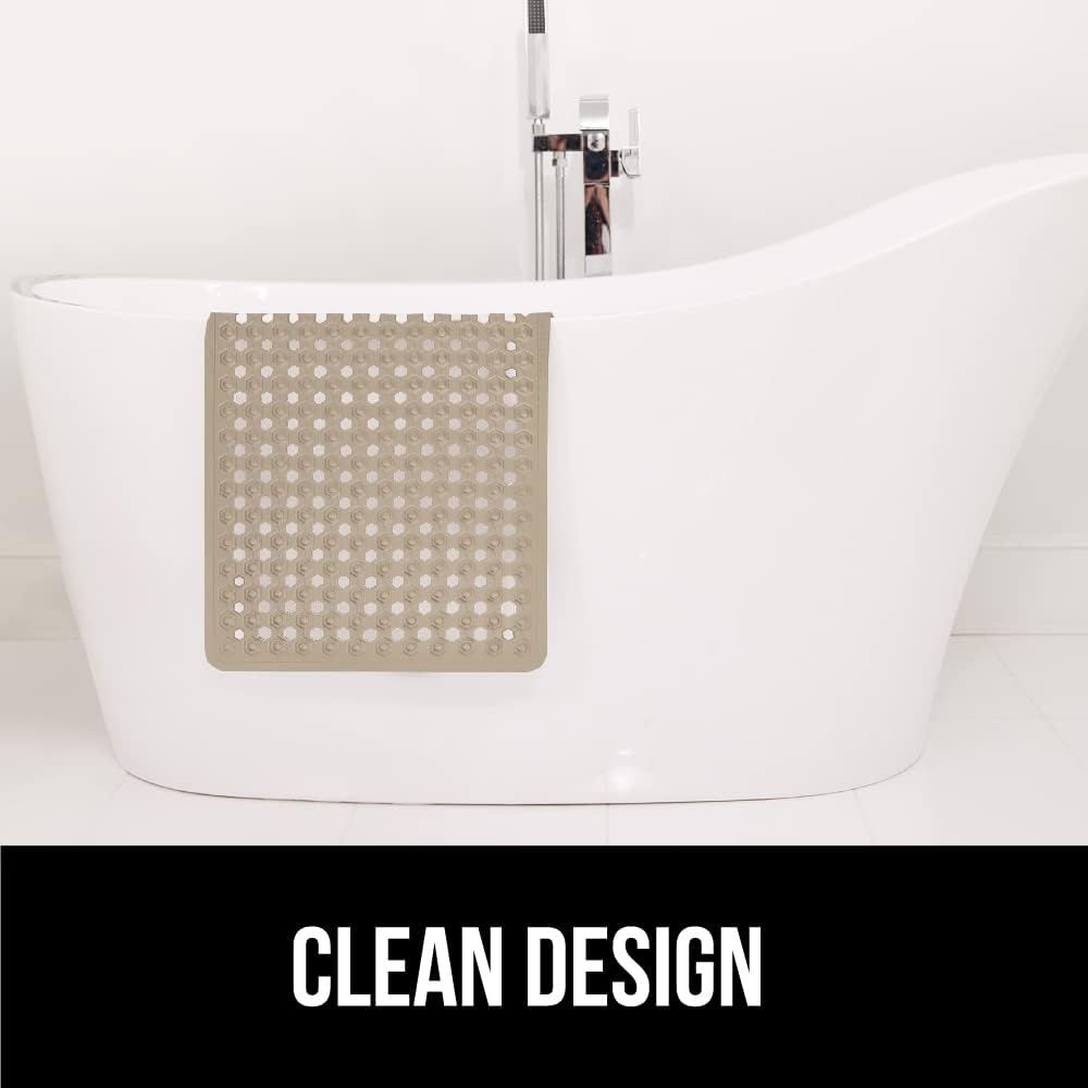 Gorilla Grip – Alfombra de baño, ducha y bañera patentada, lavable a máquina, anti-bacteriana, sin BPA, látex, sin ftalatos, cuadrada, con agujeros