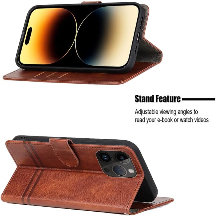 Funda tipo cartera diseñada para iPhone 14 Pro Max con ranuras para tarjetas, funda de cuero de primera calidad con patrón de lichi retro, funda con