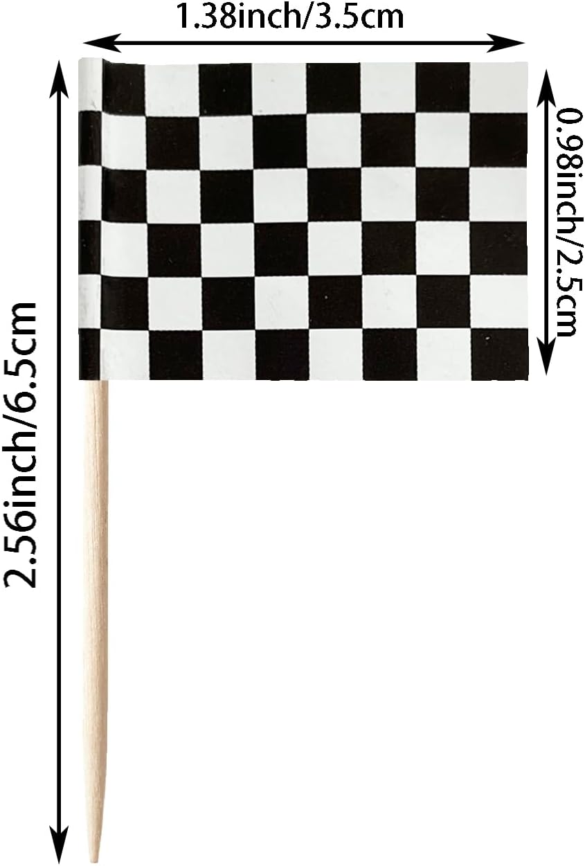 100 banderas a cuadros en blanco y negro para carreras, mini adornos pequeños para cupcakes, banderas, banderines para fiesta, cóctel, decoración de