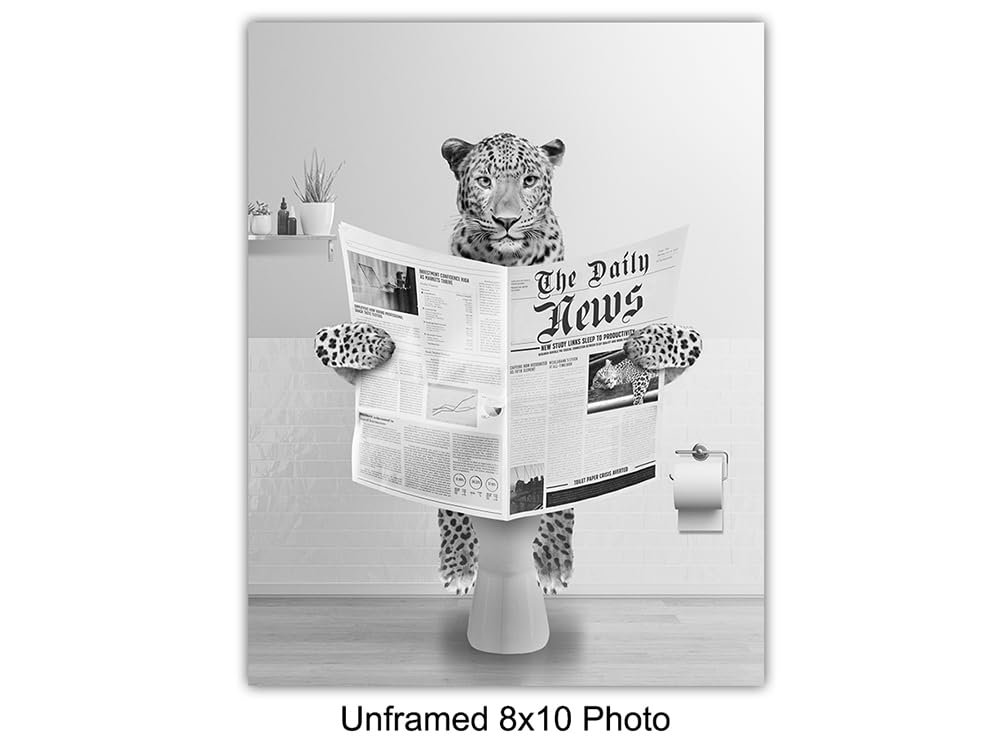 Leopard Print Kids Bathroom Set – Big Cat funny Bathroom Wall Art & Decor – Cute Bathroom Pictures – Restroom Sign – Modern Bathroom Decor for Women