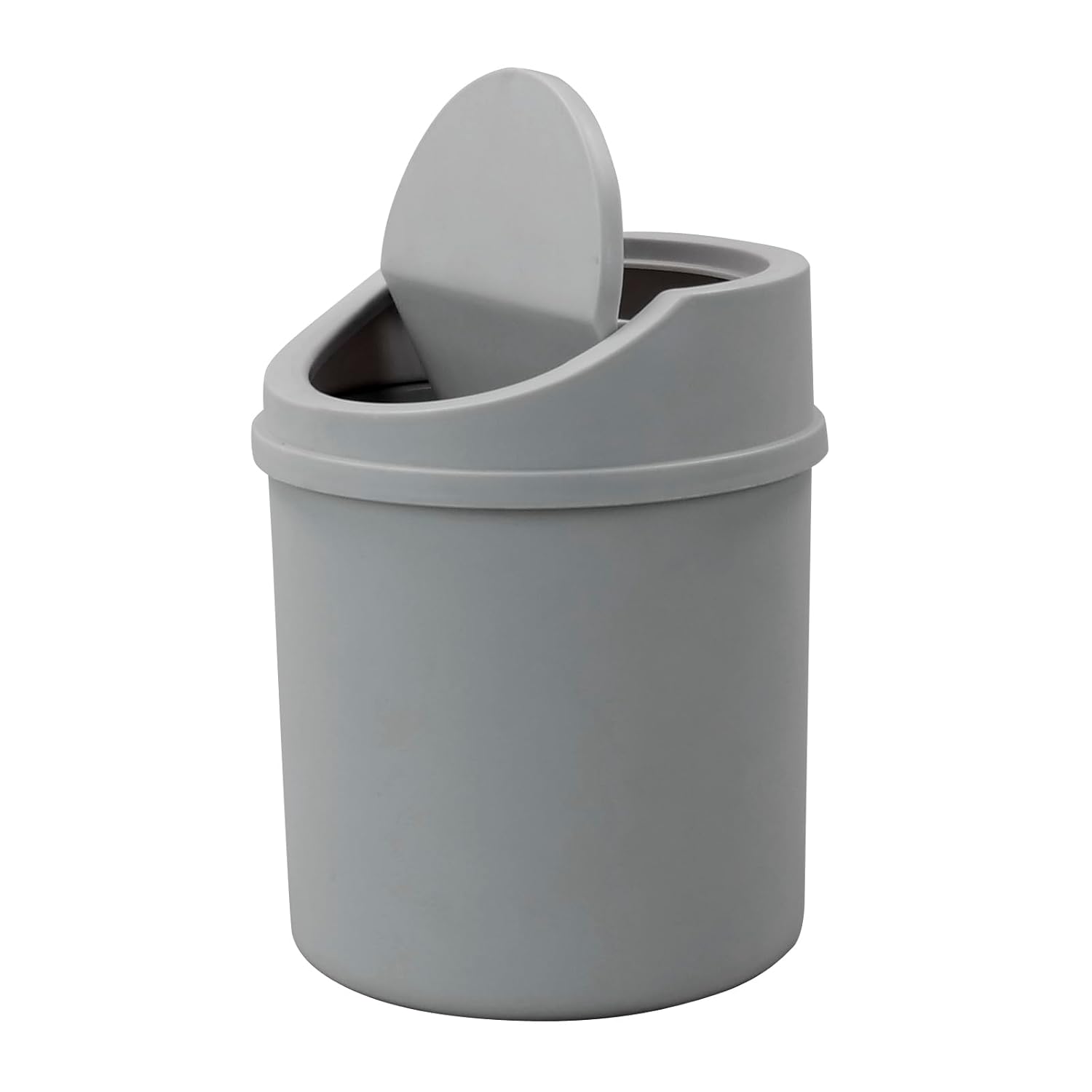 Mini bote de basura de plástico con tapa abatible, bote de basura pequeño de 0.7 galones, color gris