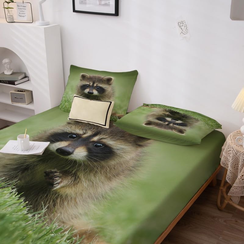 Sábanas de mapache tamaño Queen  Preciosos juegos de sábanas y fundas de almohada  Lujoso 100% microfibra, estampado de alta cantidad de hilos,