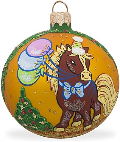 Caballo caprichoso con globos flotantes, bola de vidrio soplado, adorno de Navidad de 3.25 pulgadas