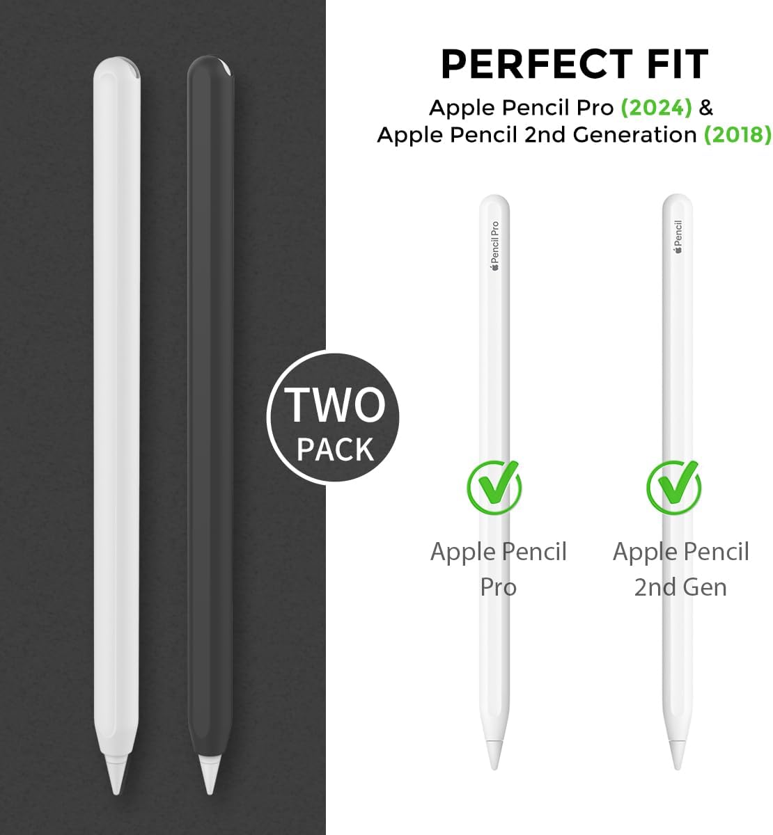 AhaStyle Funda de silicona para Apple Pencil de 2 generación y Apple Pencil Pro (2024), funda ultradelgada compatible con carga magnética y doble