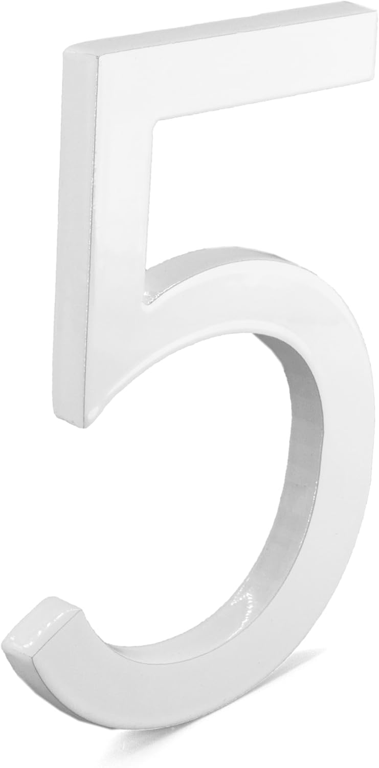 Montague Metal Products MHN-16-F-WE1-5 Números flotantes modernos de aluminio cepillado sólido, 16 pulgadas, blanco con recubrimiento en polvo