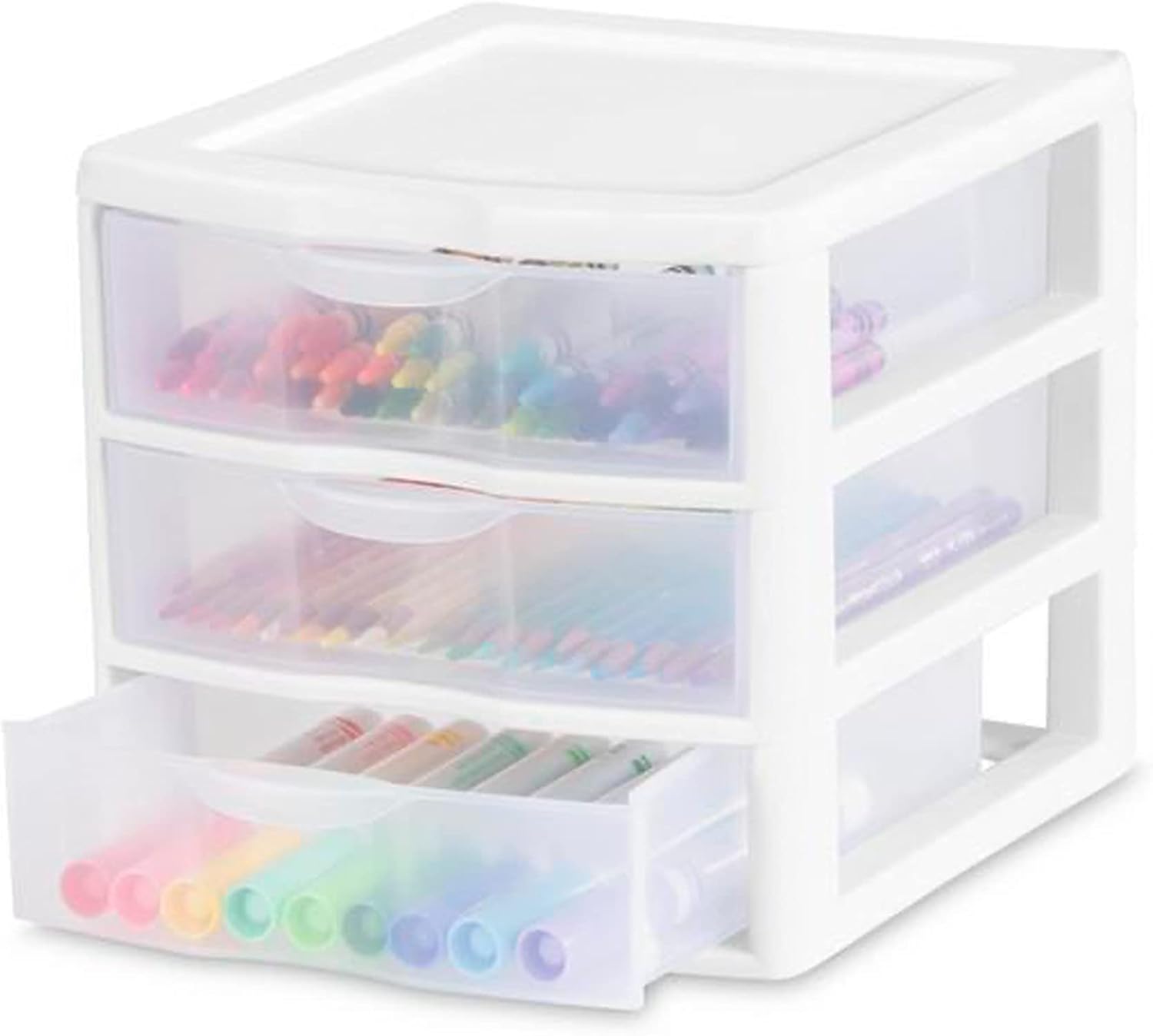 Sterilite Clearview – Unidad de almacenamiento de escritorio de plástico multiusos de 3 cajones para el hogar, aulas u espacios de oficina, color