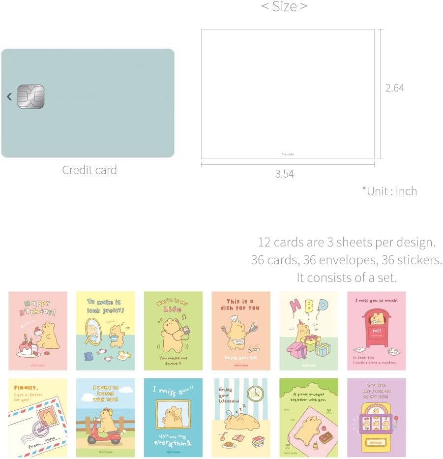 Monolike Tarjeta Día a día, Storytown Momo – Mezcla de 36 mini tarjetas individuales, 36 sobres, 36 pegatinas Paquete