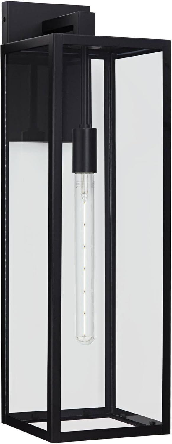 John Timberland Titan – Lámpara de pared industrial moderna para exteriores, color negro místico, paneles de vidrio transparente de 27 pulgadas para
