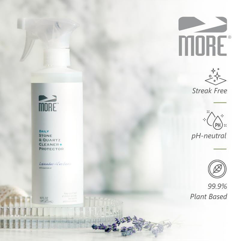 More Limpiador de piedra y cuarzo + protector  Limpiador de granito, cuarzo y mármol  Para encimeras de cocina y baño  Spray de superficie a base de