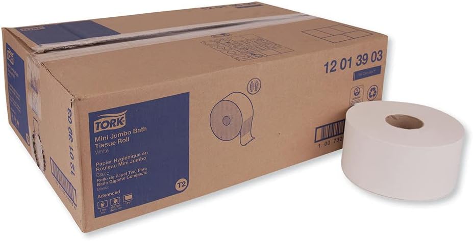 Advanced Jumbo – Papel higiénico para baño, seguro séptico, 1 capa, blanco, 3.48 pulgadas x 1200 pies, 12 rollos por caja
