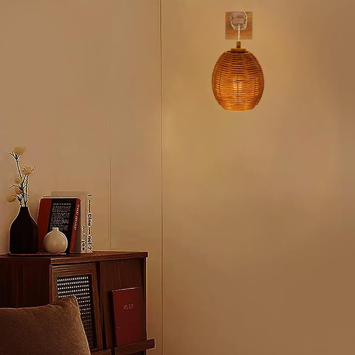 Lámpara de ratán tejida pantalla de repuesto para lámpara colgante rústica para lámpara colgante, apliques de pared, ventilador de techo, lámparas