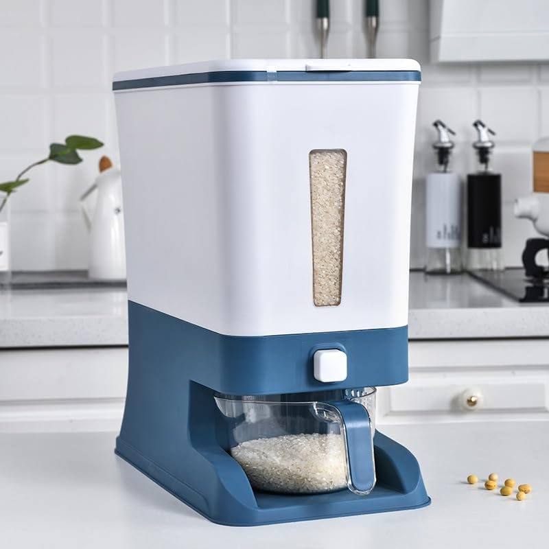 MJG Products, contenedor grande de almacenamiento de arroz de 25 libras, dispensador de alimentos con taza medidora para arroz, avena, frijoles y