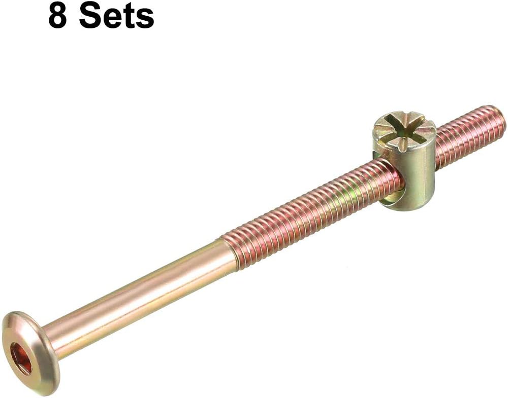 uxcell M6x85mm – Juego de tuercas hexagonales para muebles, 1.890 in, longitud de rosca con tuercas de barril para camas, cabeceros, sillas, 8 juegos