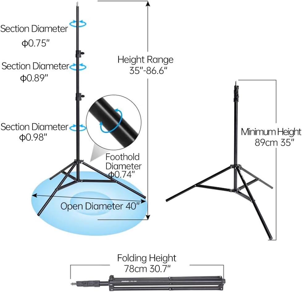 JINBEI Soporte de luz de fotografía de 7.2 pies86.6 in, trípode de metal plegable con interfaz universal estándar de 14 pulgadas para luz