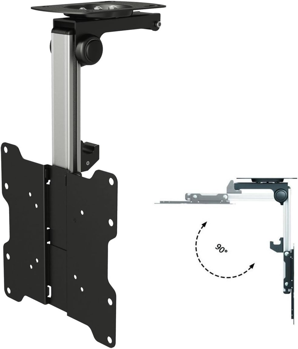 InstallerParts Soporte de techo plegable para TV  para pantalla plana de 17 a 37 pulgadas y monitor de hasta 44 libras, ángulo abatible y giratorio