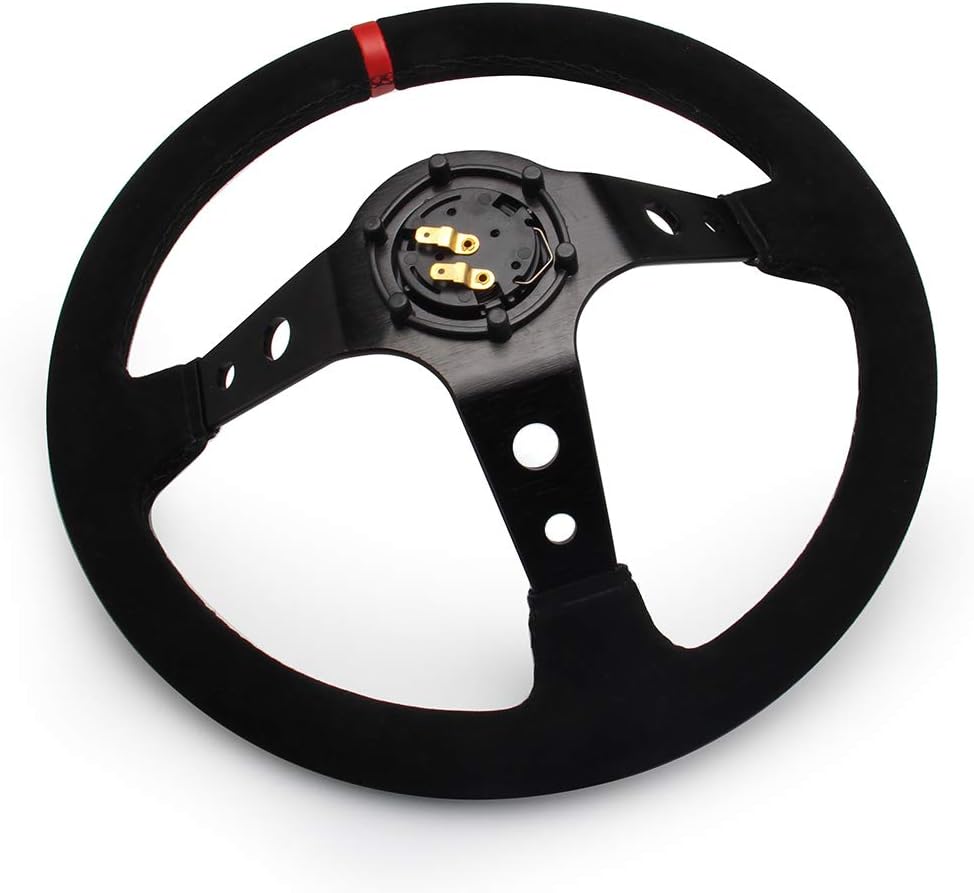 Volante de 14 pulgadas de profundidad de 13.780 in, plato de 6 pernos para volante de carreras deportivas, botón de cuerno de gamuza incluido EE.