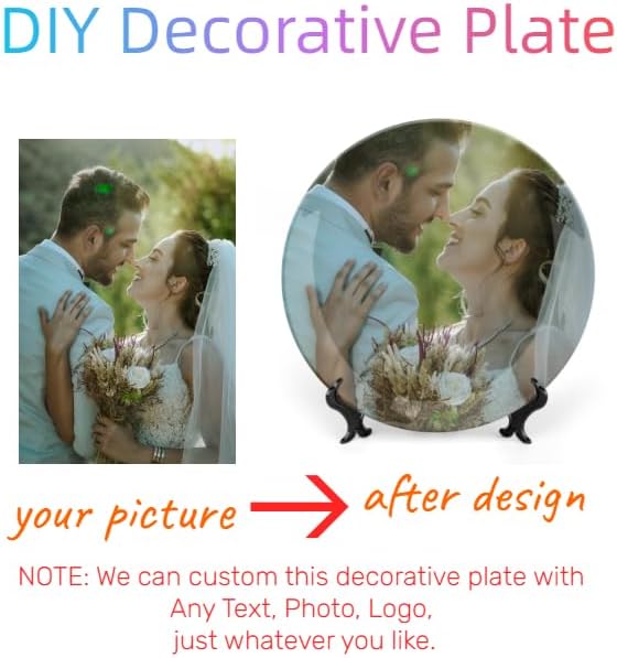 Plato decorativo personalizado para fototexto con soportes, platos llanos de porcelana personalizados con imagen, foto personalizada en plato, crea