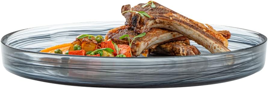 Restaurantware Vetri – Platos de vidrio de 11 x 11 x 1.2 pulgadas, 6 platos únicos y duraderos  Vajilla de alabastro de vidrio negro lavable con
