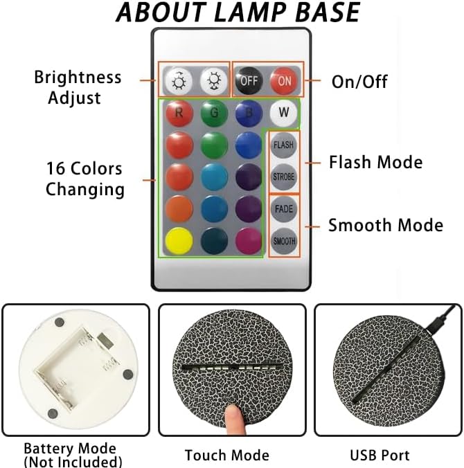 Luz nocturna 3D con diseño de animales oceánicos para niños (4 patrones), lámpara de ilusión con control remoto, 16 colores cambiantes, decoración