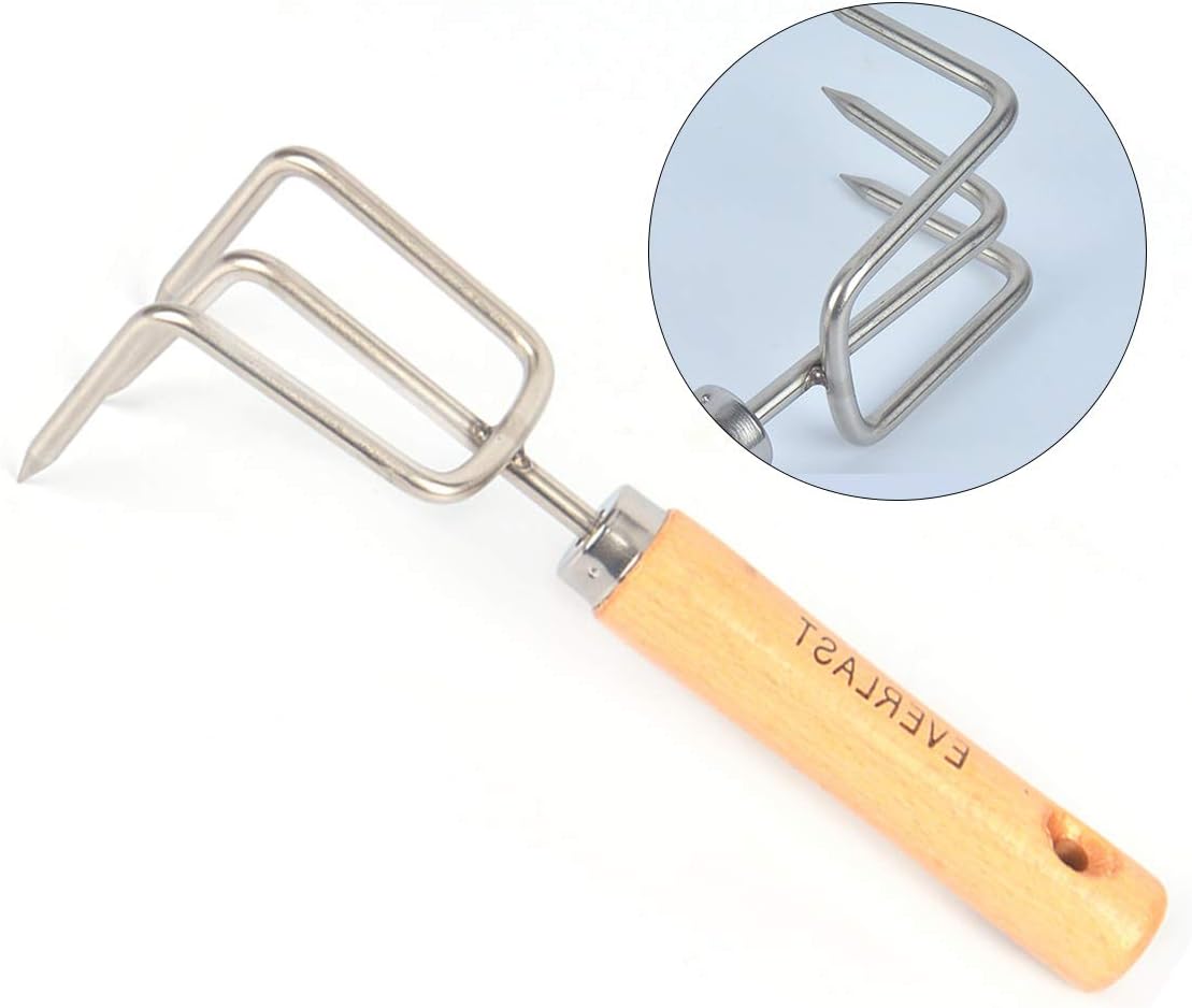 TOPBATHY Mini rastrillo pequeño de acero inoxidable para jardín, agarre firme, mango de madera, rastrillo de garra corta fuerte, herramienta de