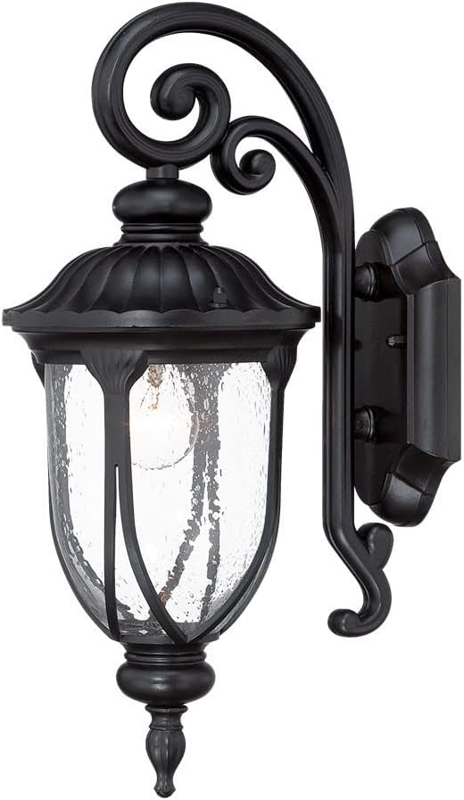HomeRoots Aplique de pared de linterna de cristal de aluminio fundido negro mate