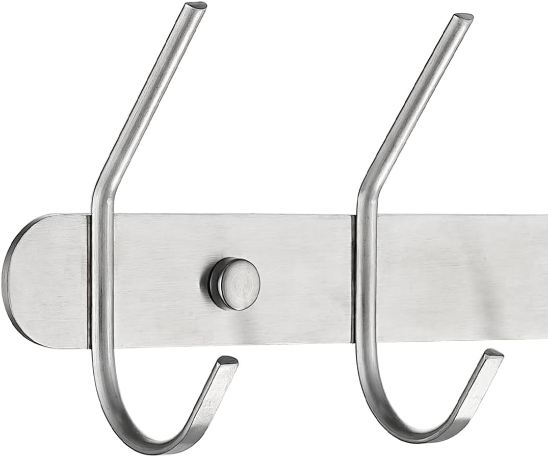 JQK Chr06-BN – Perchero para colgar abrigos, 16.93 pulgadas, acero inoxidable 304, 6 ganchos dobles para colgar abrigos, bolsos, ropa, chaquetas,