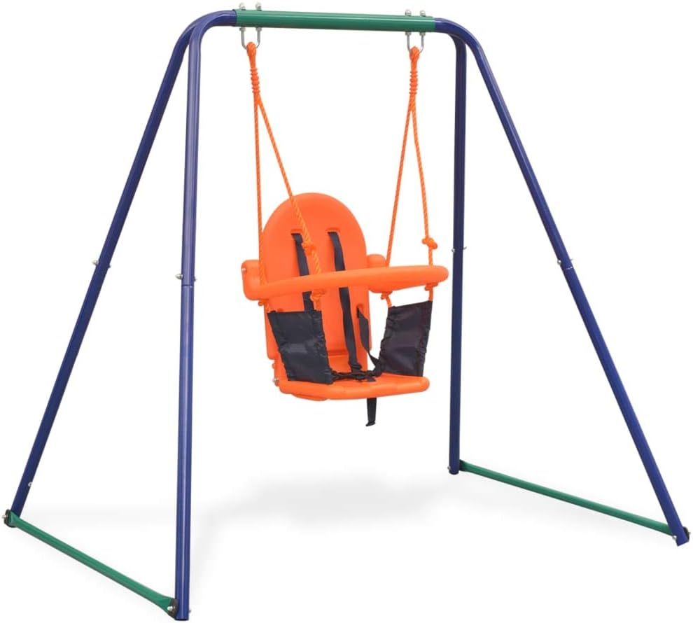 Loibinfen Juego de columpio individual 2 en 1 y columpio para niños pequeños a altos, juego de columpios con marco A para todo tipo de clima con