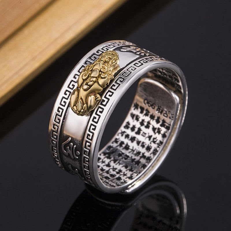 Feng Shiu Ring Anillo Mantra Good Luck Fortune Wealth Protection Efficacious Rings for Men & Women, Adjustable Ring (Pi-XIU X)