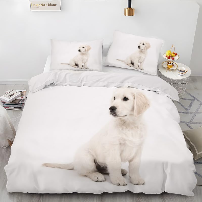 Funda de edredón de tamaño California King, color blanco, con estampado de perro, funda de edredón de microfibra suave y 2 fundas de almohada de 20