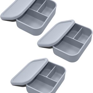 Caja Bento de silicona de 3 piezas, juego de 3 recipientes de silicona para almacenamiento de alimentos con divisor y tapa dura, sin BPA, apto para Caja Bento de silicona de 3 piezas, juego de 3 recipientes de silicona para almacenamiento de alimentos con divisor y tapa dura, sin BPA, apto para