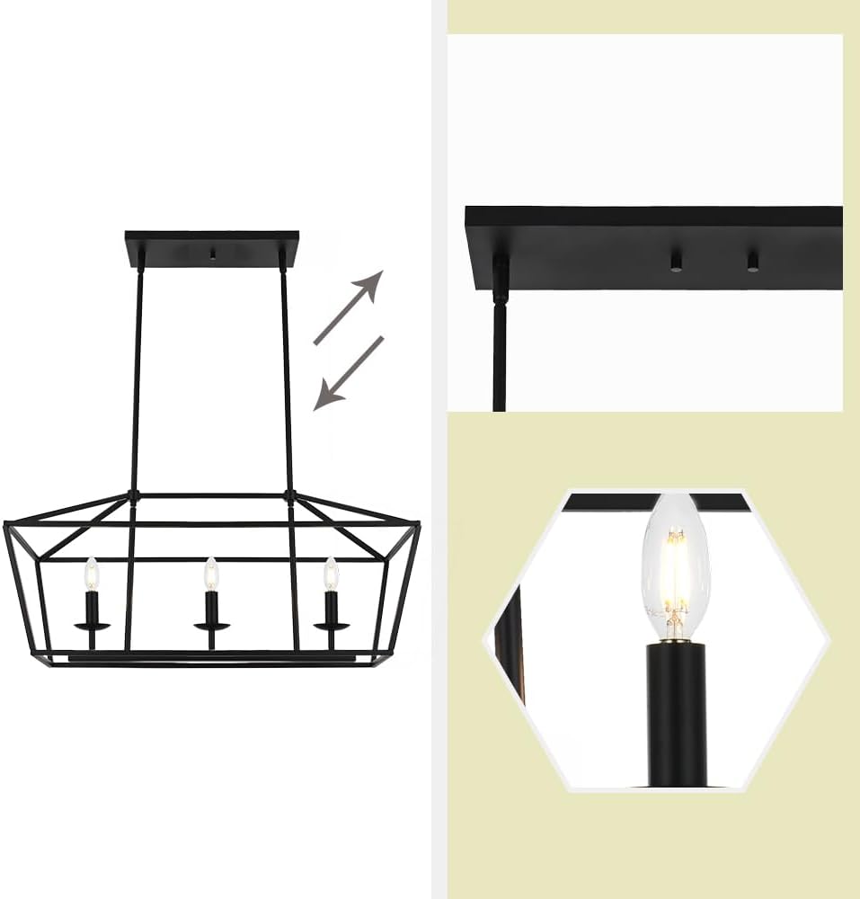 eluze Lámpara de araña de granja Pagoda linterna regulable ajustable de metal E12 colgante comedorcocina accesorios de luz