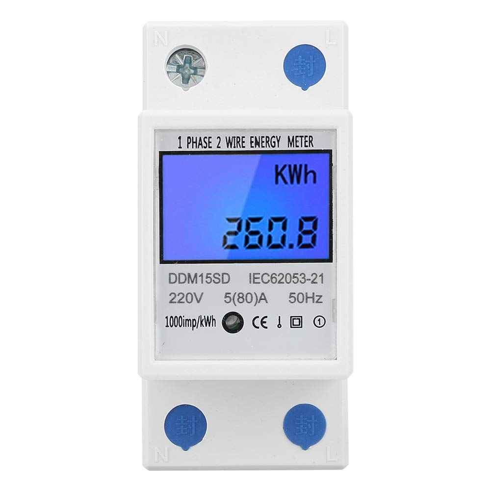 Medidor electrónico KWh, medidor de energía DDM15SD de 5-80A, medidor de energía monofásico, instalación de riel DIN de 1.378in,
