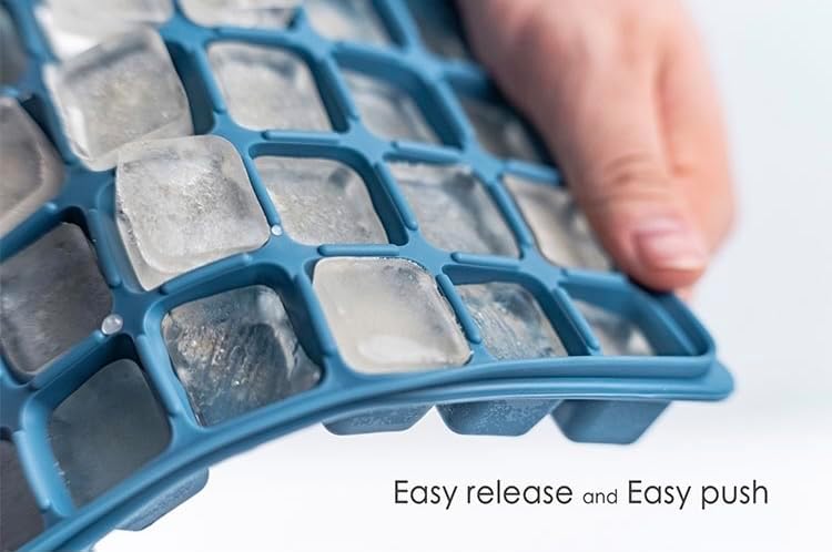 Juego de 2 bandejas para cubitos de hielo, de fácil liberación, 24 moldes de silicona flexibles para cubitos de hielo con tapa extraíble, bandejas