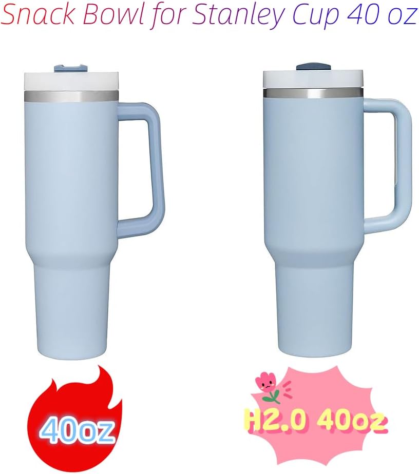 Tazón de aperitivos para vaso Stanley de 40 onzas con asa, accesorios de vaso reutilizables compatibles con Stanley Cup 1.02.0, bandeja de silicona